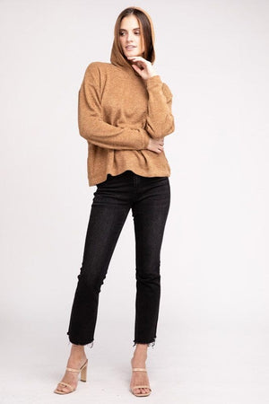 Hooded Brushed Melange Hacci Sweater ZENANA 