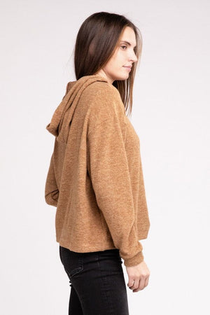 Hooded Brushed Melange Hacci Sweater ZENANA 