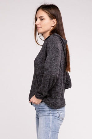 Hooded Brushed Melange Hacci Sweater ZENANA 