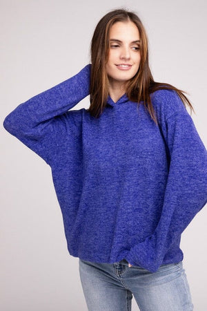 Hooded Brushed Melange Hacci Sweater ZENANA 