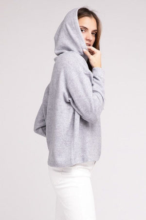 Hooded Brushed Melange Hacci Sweater ZENANA 