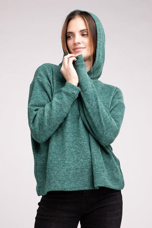 Hooded Brushed Melange Hacci Sweater ZENANA 