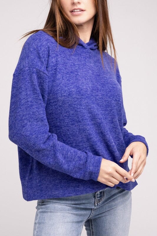 Hooded Brushed Melange Hacci Sweater ZENANA 