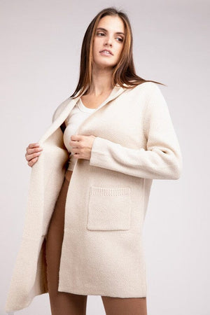 Hooded Open Front Sweater Cardigan ZENANA 