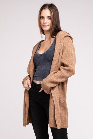 Hooded Open Front Sweater Cardigan ZENANA 