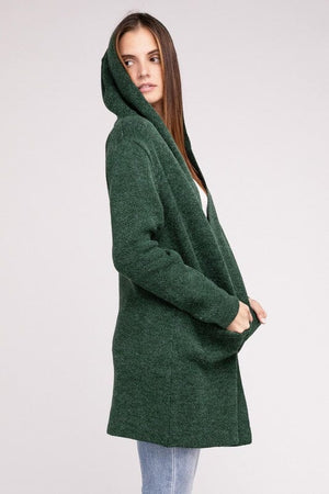 Hooded Open Front Sweater Cardigan ZENANA 