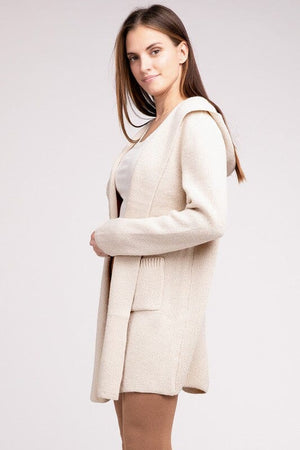 Hooded Open Front Sweater Cardigan ZENANA 