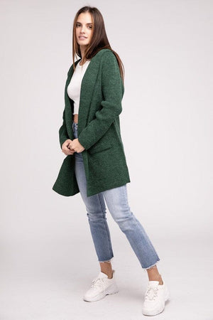 Hooded Open Front Sweater Cardigan ZENANA 