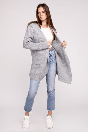 Hooded Open Front Sweater Cardigan ZENANA 