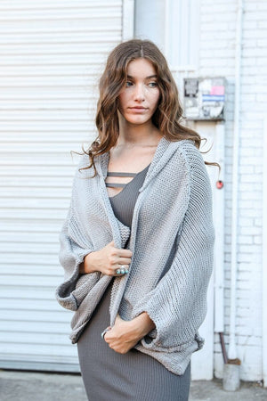 Hooded Rib Knit Cardigan Ponchos Leto Collection 