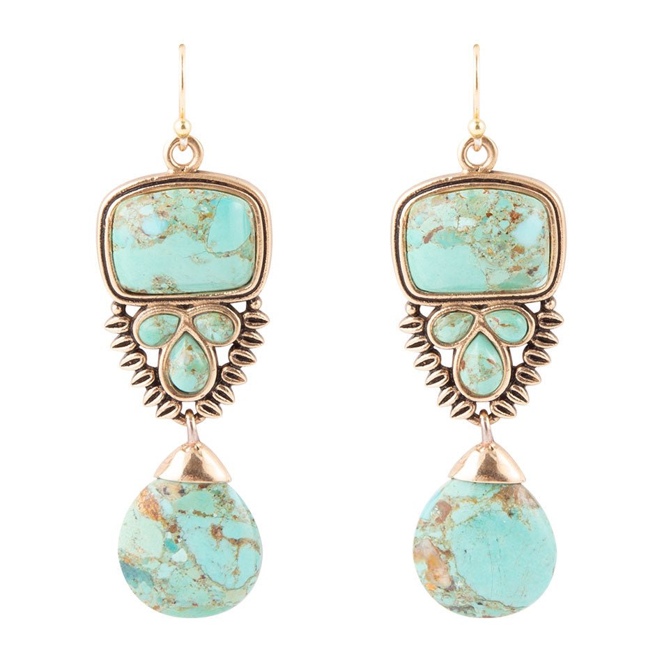 Imara Blue Turquoise and Golden Statement Earrings