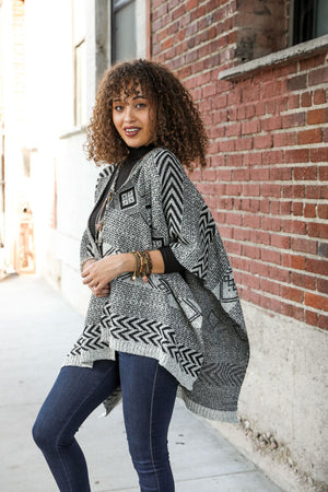 Indie Folk Style Multi Pattern Ruana Ponchos