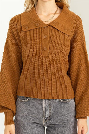 Instant Winner Wide Collar Button Front Sweater HYFVE 