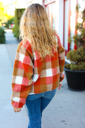 It's Your Best Rust & Camel Plaid Sherpa Button Down Jacket Bloom 2023 Winter Sale 