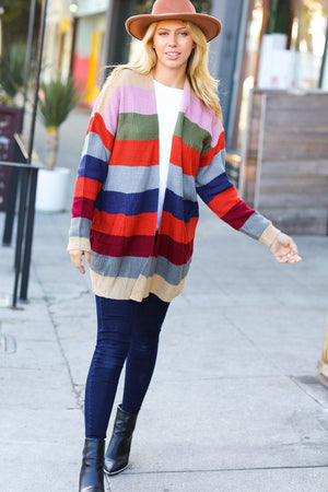 Just A Dream Multicolor Striped Slouchy Open Cardigan Haptics 