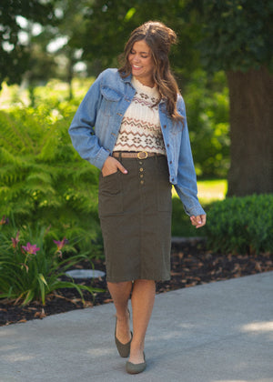 Kennedy Olive Midi Denim Skirt