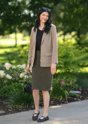 Kennedy Olive Midi Denim Skirt