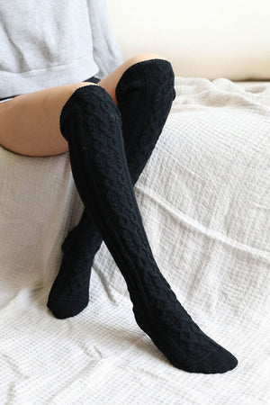 Knee High Cable Knit Socks Hats & Hair Leto Collection Black 
