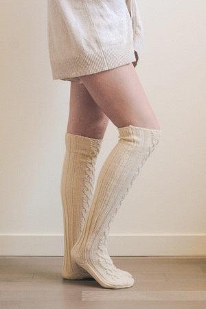 Knee High Cable Knit Socks Hats & Hair Leto Collection Ivory 