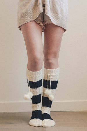 Knee High Striped Pom Socks Hats & Hair Leto Collection 