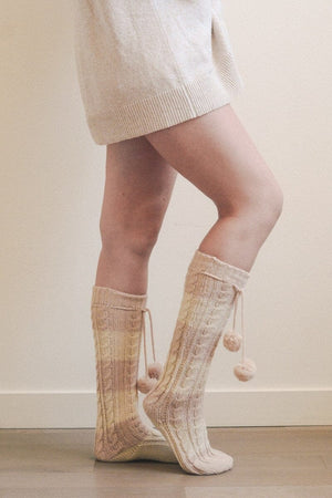 Knee High Striped Pom Socks Hats & Hair Leto Collection Pink/Ivory 