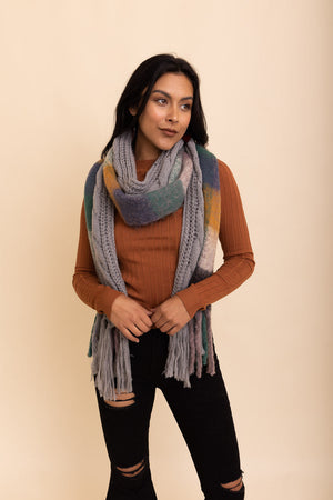 Knit Blend Tassel Trim Scarf Scarves