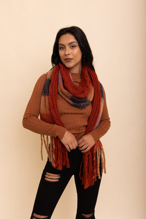 Knit Blend Tassel Trim Scarf Scarves Rust