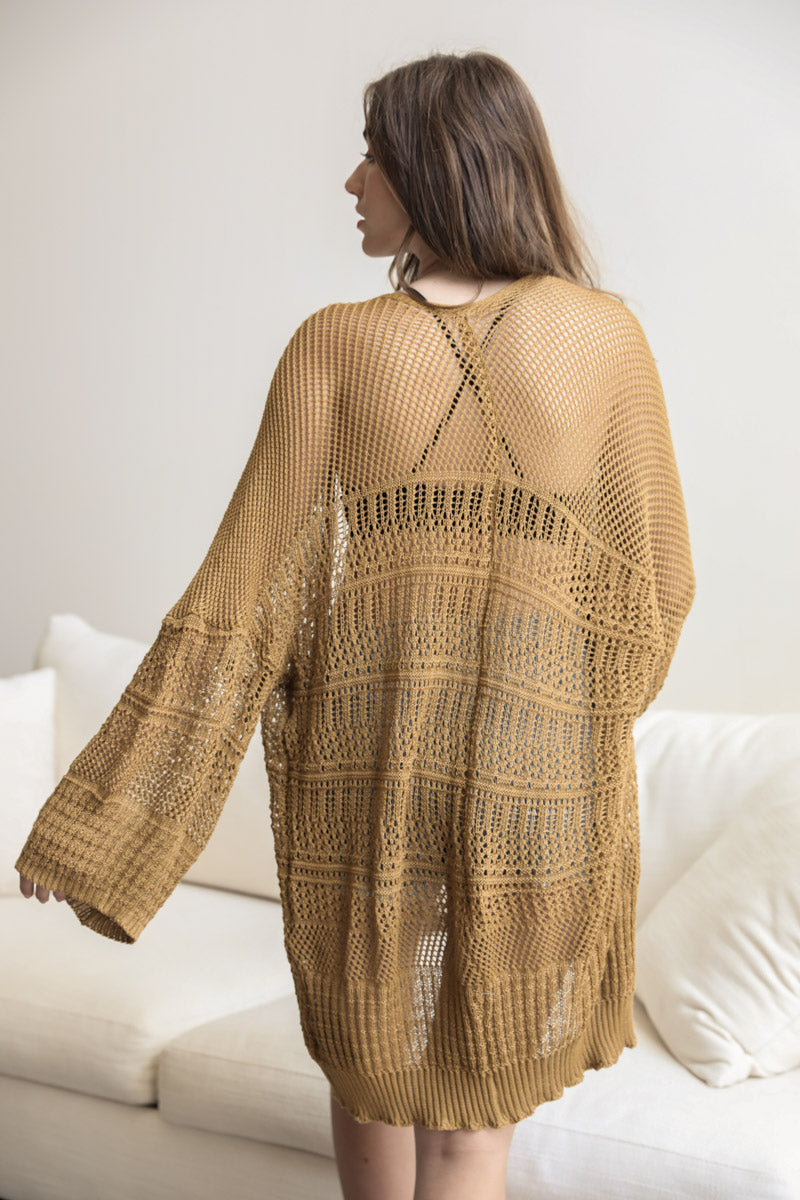 Knit Netted Cardigan Ponchos Bronze