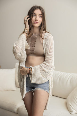 Knit Netted Cardigan Ponchos Leto Collection Cream 