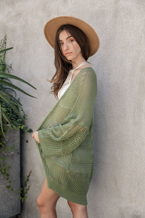 Knit Netted Cardigan Ponchos Leto Collection Moss 