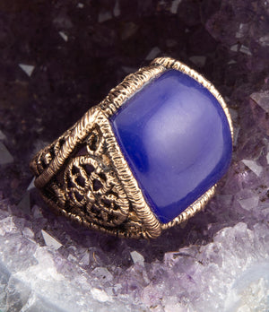 Lace Blue Agate Golden Statement Ring