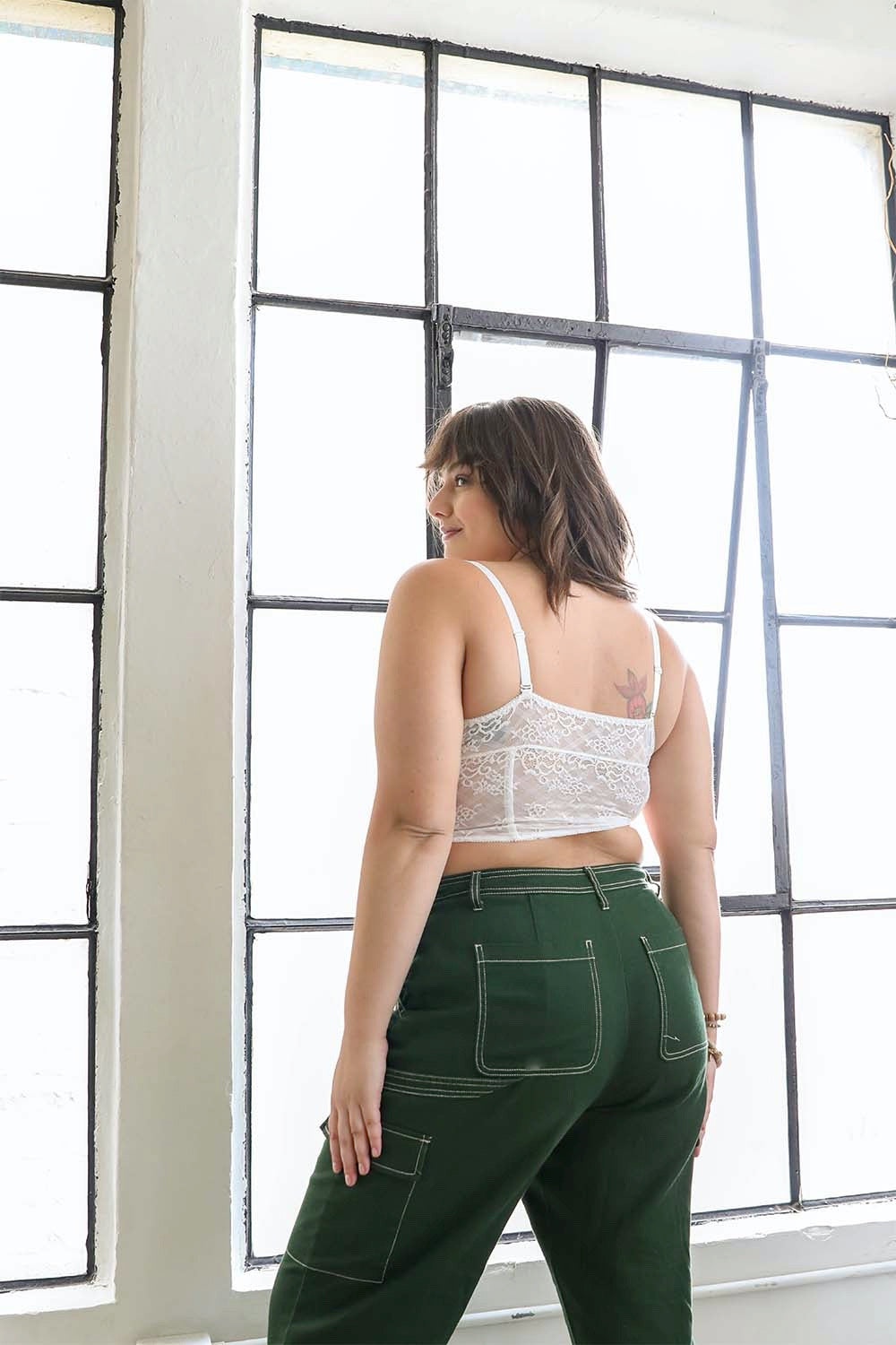 Lace Longline Corset Bralette Plus XL / White