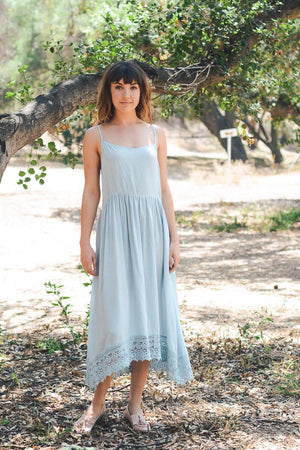 Lace Trim Cotton Slip Slip Dress Leto Collection XS/S Shell Blue 