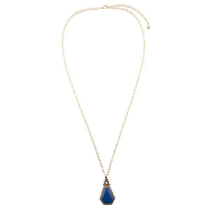 Blue Lapis Golden Elongated Pendant Necklace