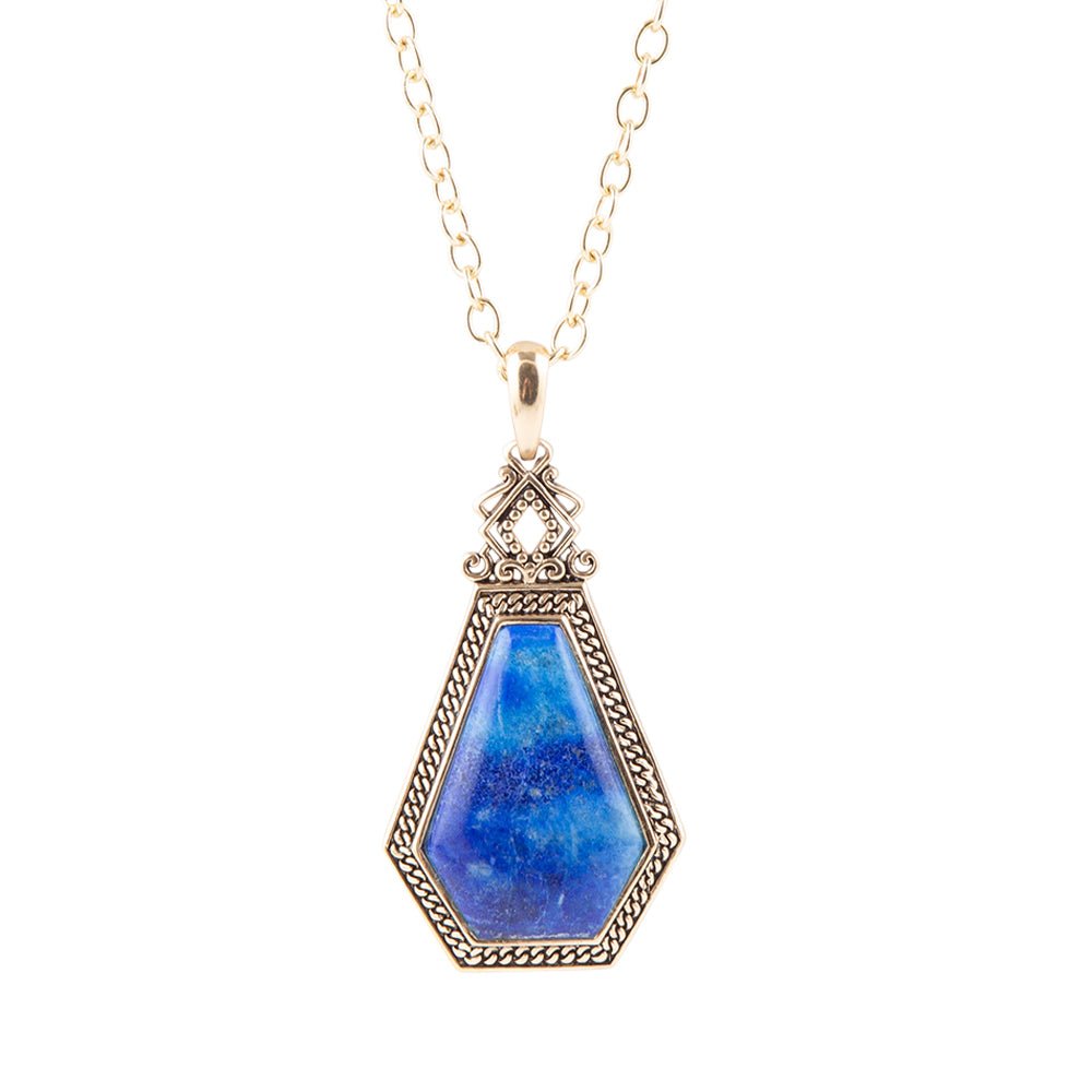 Blue Lapis Golden Elongated Pendant Necklace