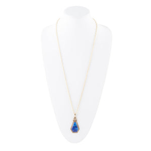Blue Lapis Golden Elongated Pendant Necklace