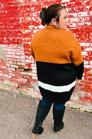Layer Me Up Rust & Black Color Block Knit Open Cardigan Haptics 