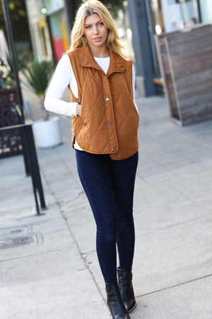 Layer Up Camel High Neck Quilted Puffer Vest Haptics 