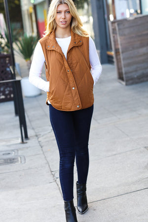 Layer Up Camel High Neck Quilted Puffer Vest Haptics 