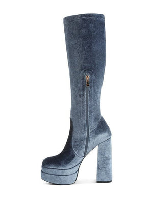 Lazuli High Block Heel Velvet Boot Rag Company 