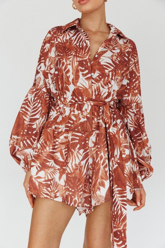 Leaves Print Puff Sleeved Romper One and Only Collective Inc 