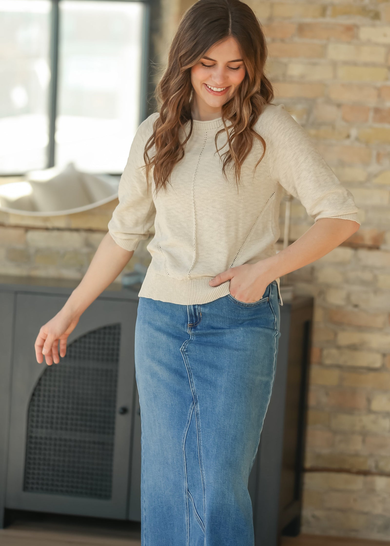 Lee A-Line Raw Hem Maxi Skirt