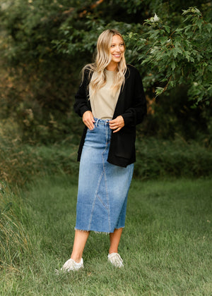 Lee A-Line Raw Hem Midi Skirt