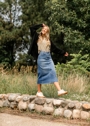 Lee A-Line Raw Hem Midi Skirt