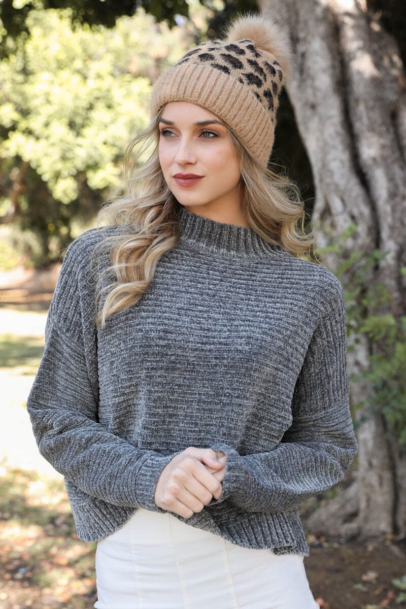 Leopard Knit Beanie Hats & Hair Leto Collection Camel 