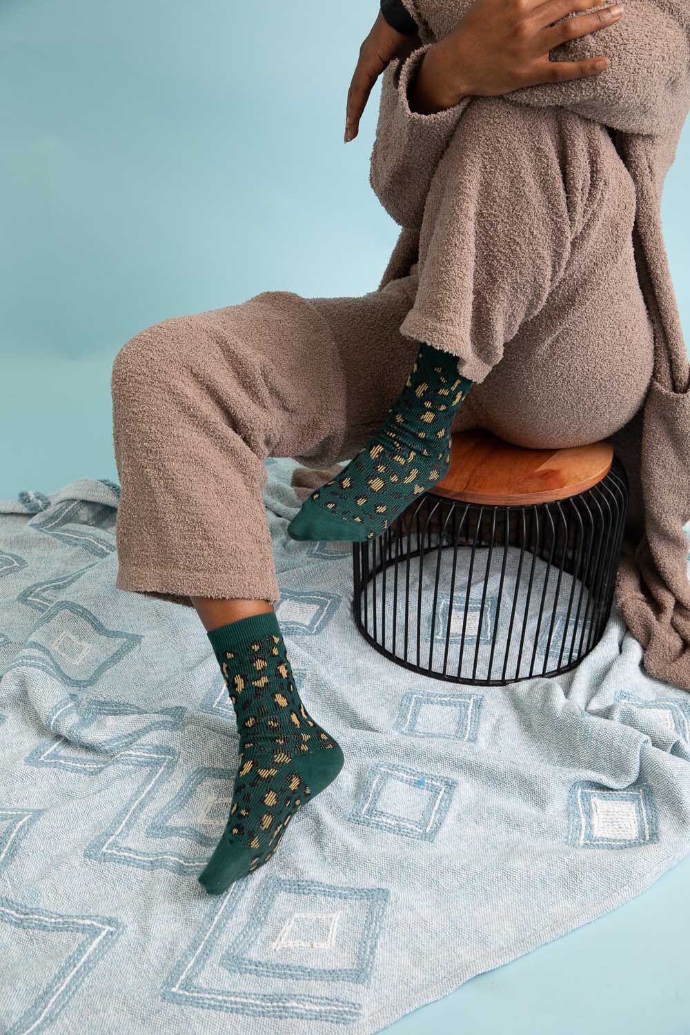 Leopard Knit Socks Socks Leto Collection One Size Olive 