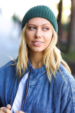 Let's Go Emerald Green Cable Knit Beanie Bloom 2023 Winter Sale 