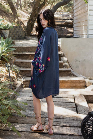 Lightweight Anemone Embroidered Kimono Leto Collection One Size Navy 