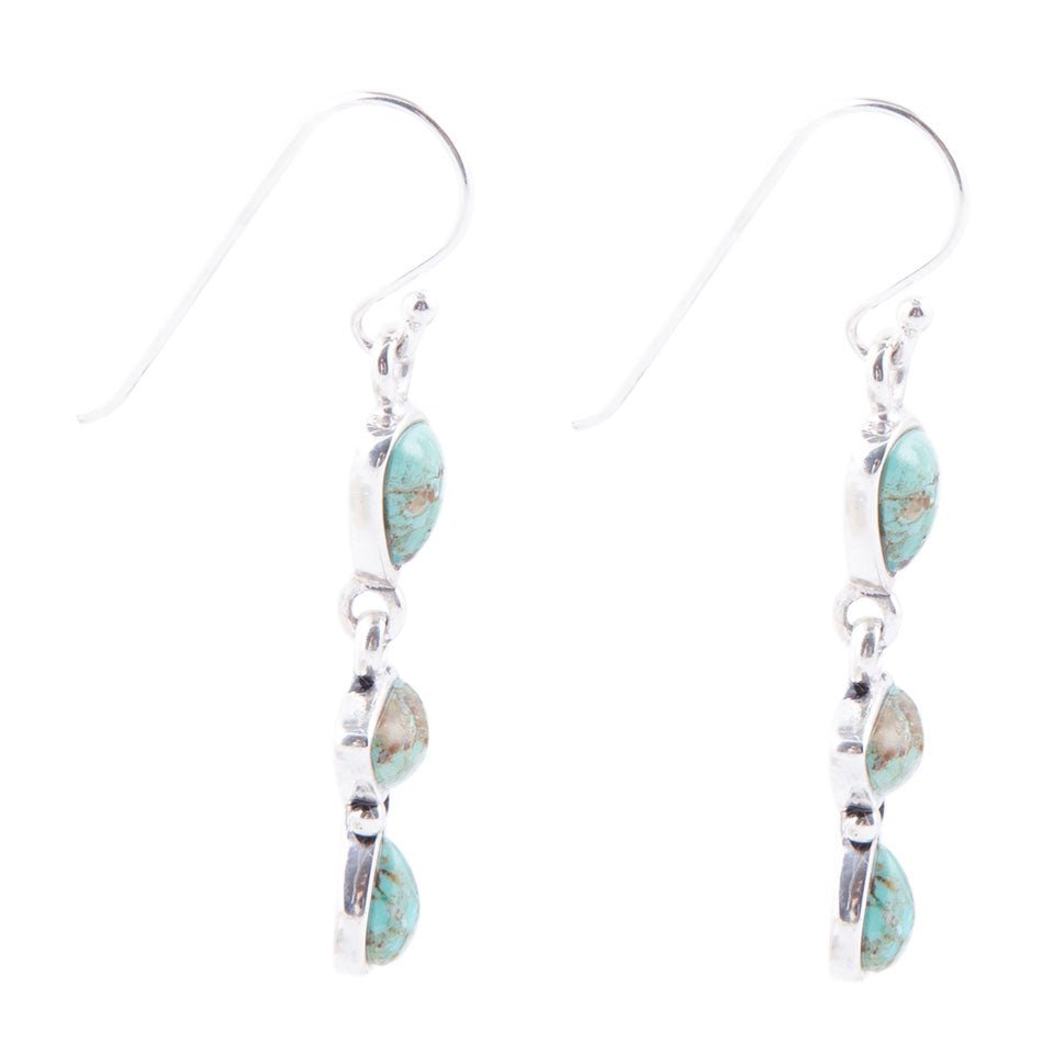 Linear Triple Stone Blue Turquoise and Sterling Silver Earrings