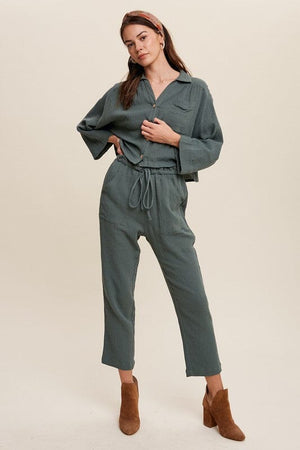 Long Sleeve Button Down and Long Pants Sets Listicle Hunter Green S 